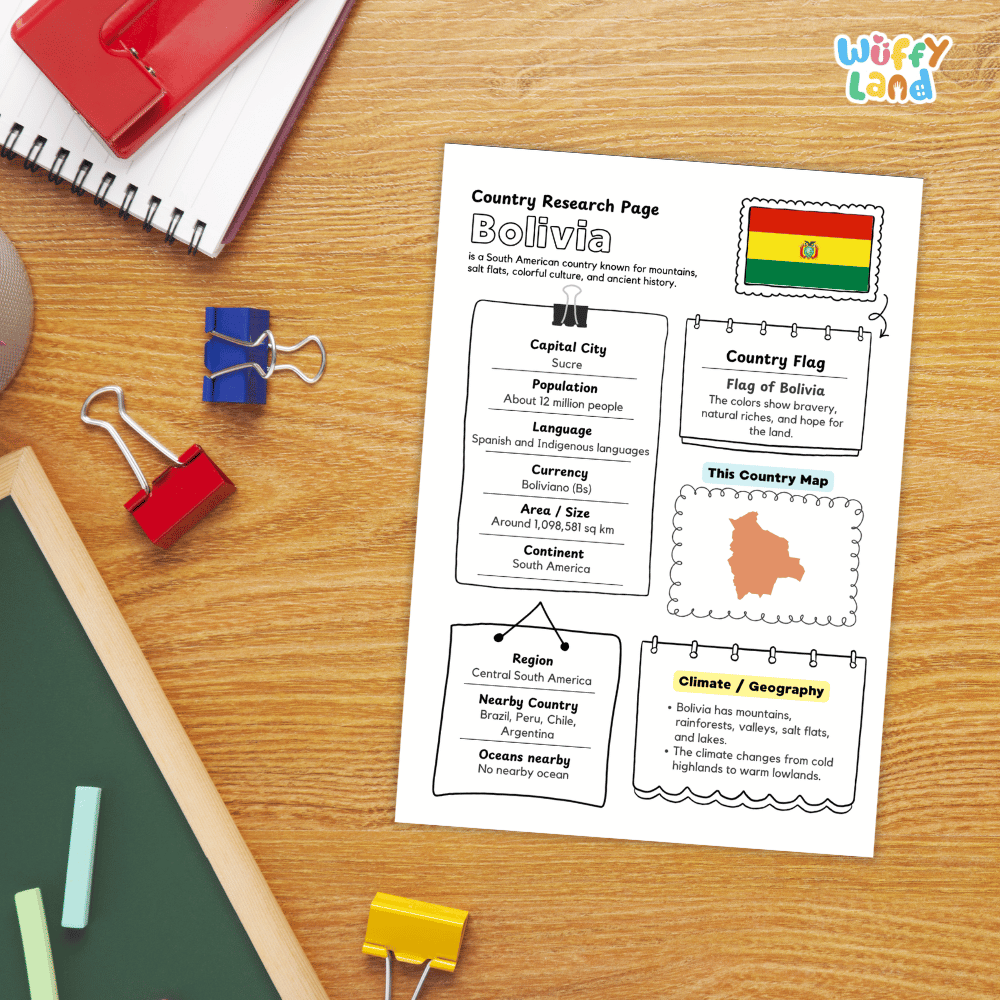 Bolivia Country Research Project Worksheets and Activity Pages