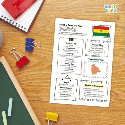 Bolivia Country Research Project Worksheets and Activity Pages