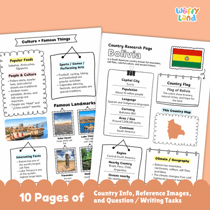 Bolivia Country Research Project Worksheets and Activity Pages