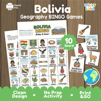 Bolivia Geography BINGO Games Bolivian Culture and Landmarks Activity
