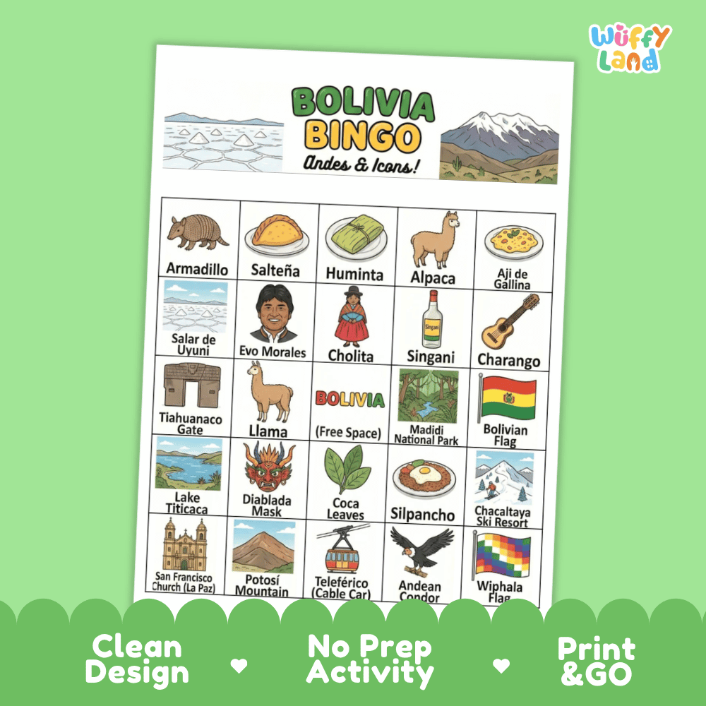 Bolivia Geography BINGO Games Bolivian Culture and Landmarks Activity