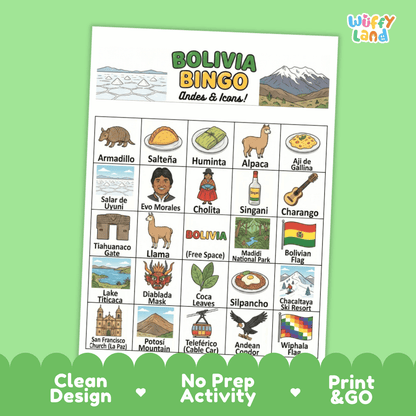 Bolivia Geography BINGO Games Bolivian Culture and Landmarks Activity