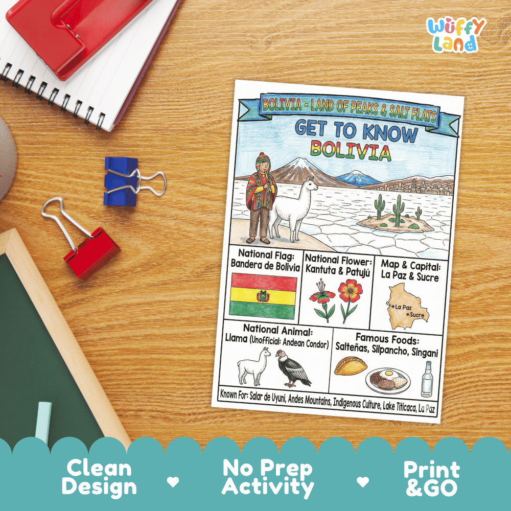 Bolivia Geography Coloring Poster and Fact Sheet Printables