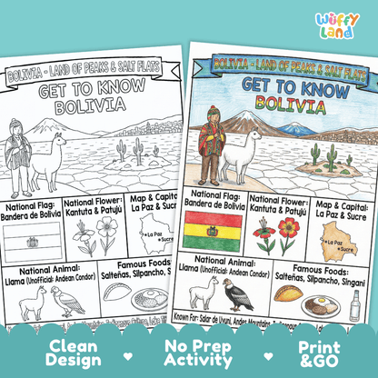 Bolivia Geography Coloring Poster and Fact Sheet Printables