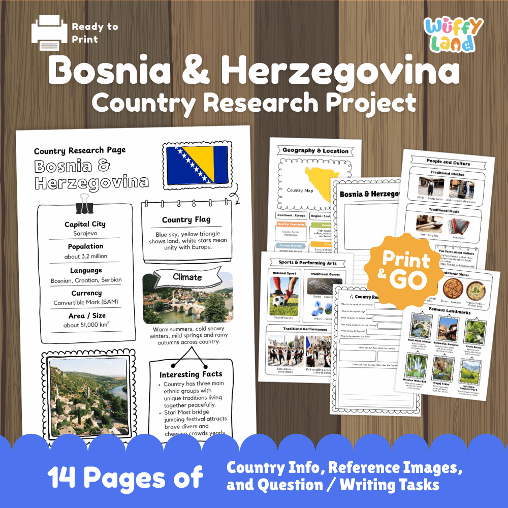 Bosnia & Herzegovina Country Research Project | Geography Worksheets and Writing Tasks