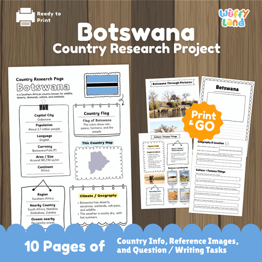 Botswana Country Research Project Worksheets and Activity Pages