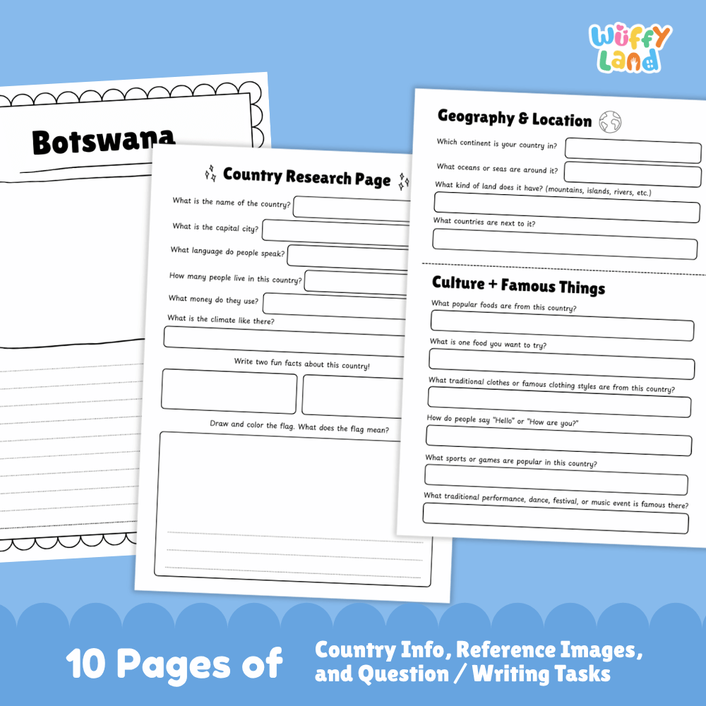 Botswana Country Research Project Worksheets and Activity Pages