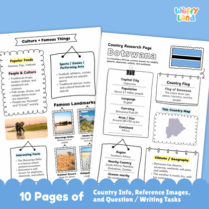 Botswana Country Research Project Worksheets and Activity Pages