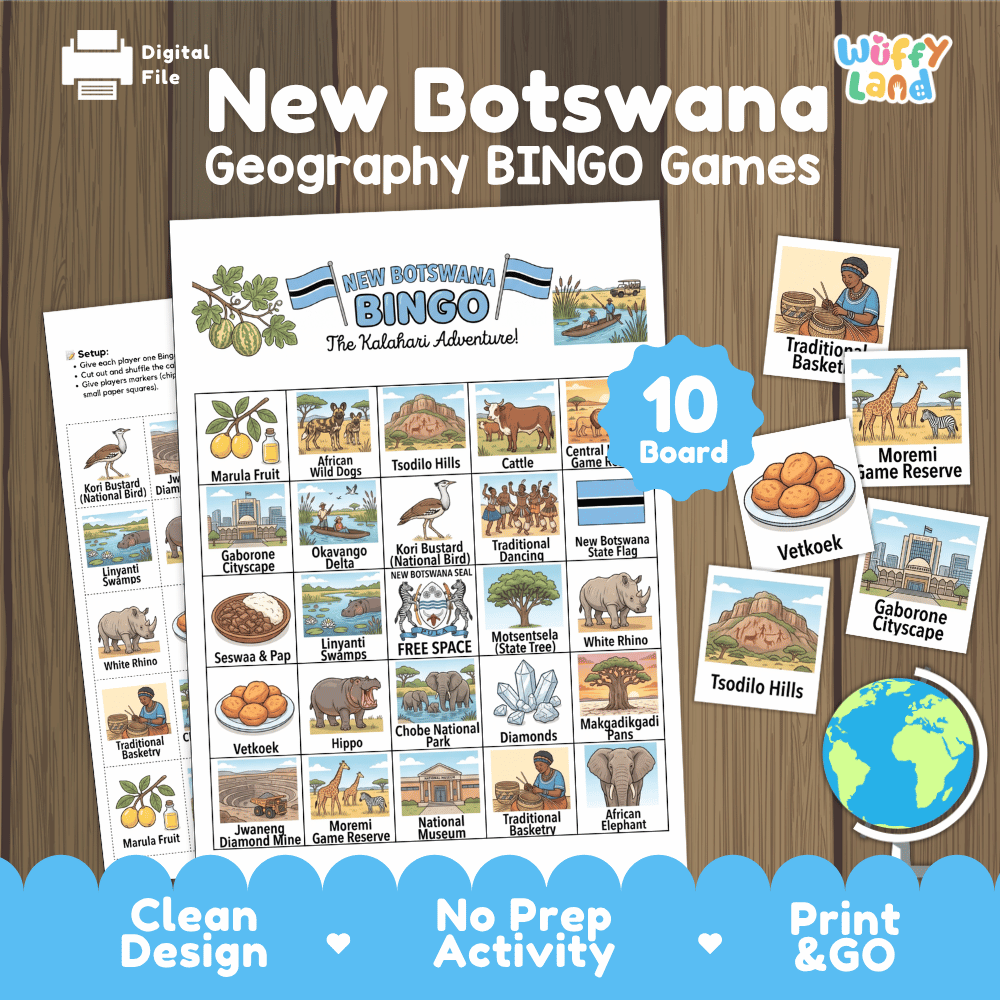 Botswana Geography Bingo Games Printable Country Study Activities