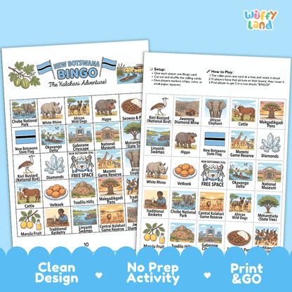 Botswana Geography Bingo Games Printable Country Study Activities