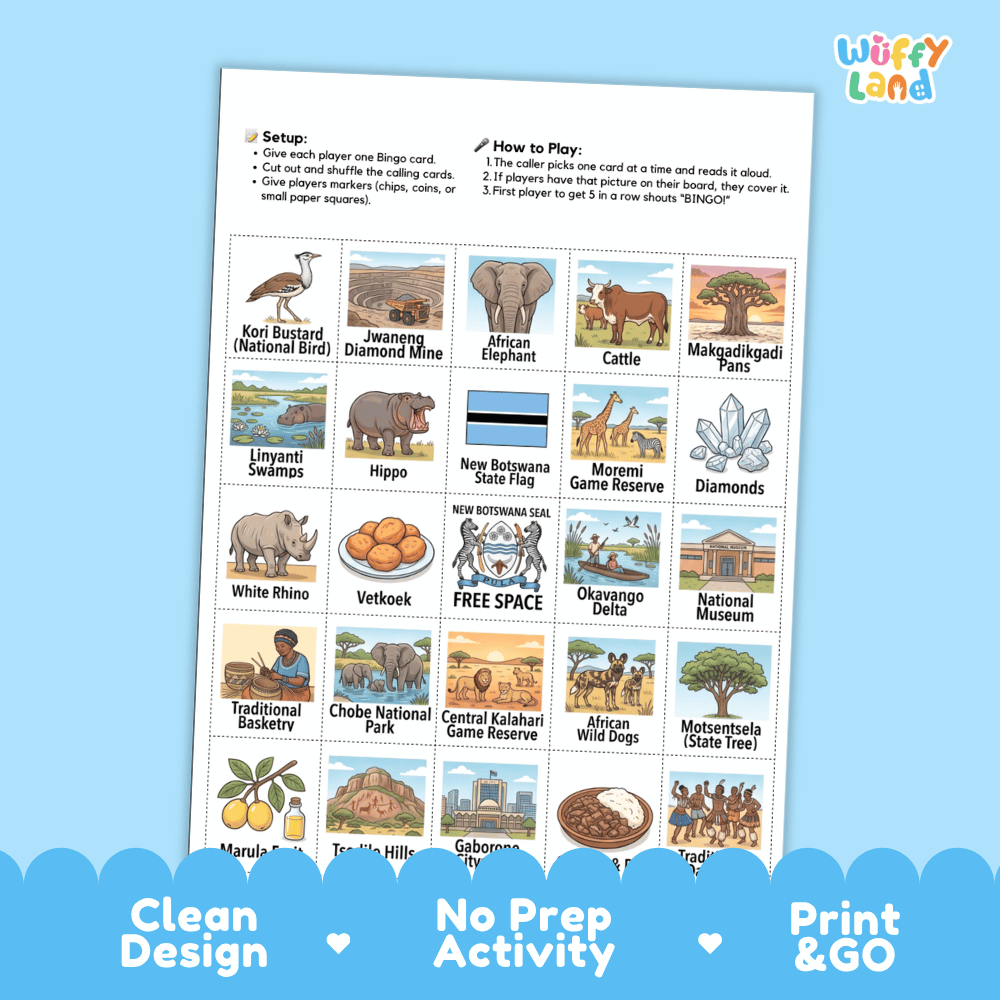 Botswana Geography Bingo Games Printable Country Study Activities