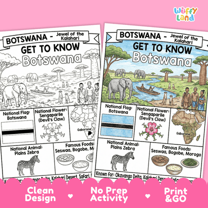 Botswana Geography Coloring Poster and Fact Sheet Printable Worksheets