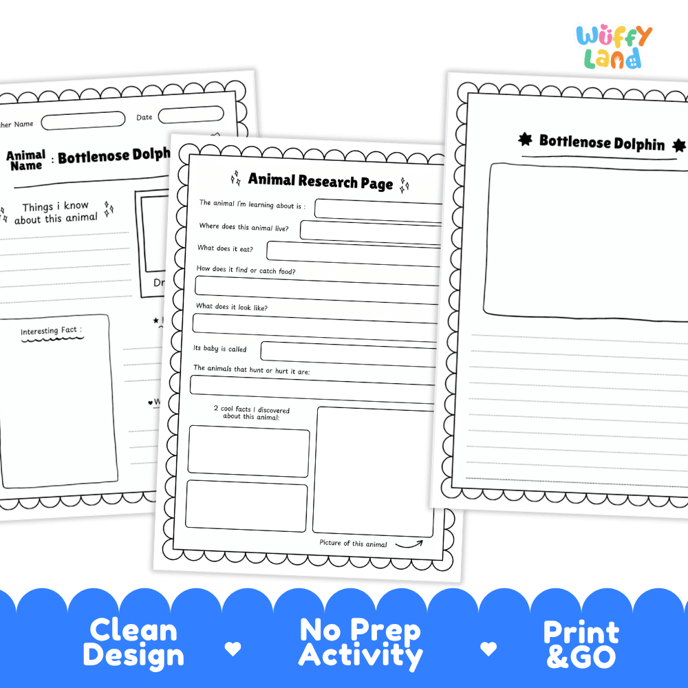 Bottlenose Dolphin Animal Research Project Worksheets and Fact Sheet Activity