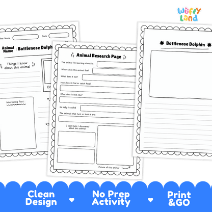 Bottlenose Dolphin Animal Research Project Worksheets and Fact Sheet Activity