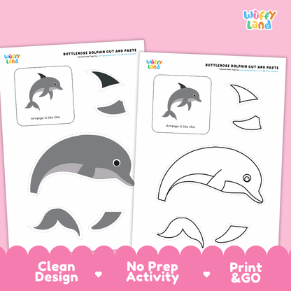 Bottlenose Dolphin Cut and Paste Craft and Coloring Activity Worksheets