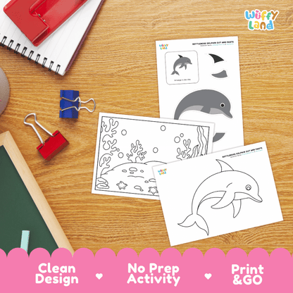 Bottlenose Dolphin Cut and Paste Craft and Coloring Activity Worksheets