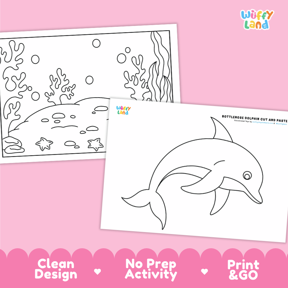 Bottlenose Dolphin Cut and Paste Craft and Coloring Activity Worksheets