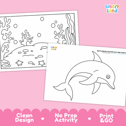 Bottlenose Dolphin Cut and Paste Craft and Coloring Activity Worksheets