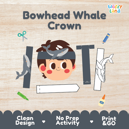 Bowhead Whale Crown Ocean Animal Hat Printable Craft Activity Headband Cutouts