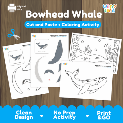 Bowhead Whale Cut and Paste Craft and Coloring Activity Worksheets