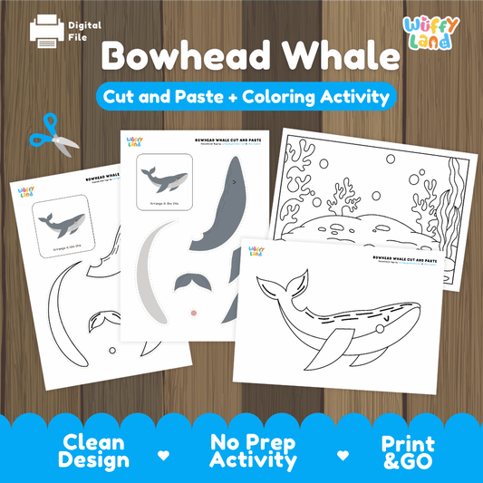 Bowhead Whale Cut and Paste Craft and Coloring Activity Worksheets