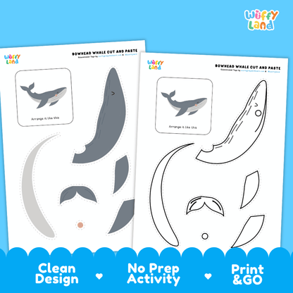 Bowhead Whale Cut and Paste Craft and Coloring Activity Worksheets