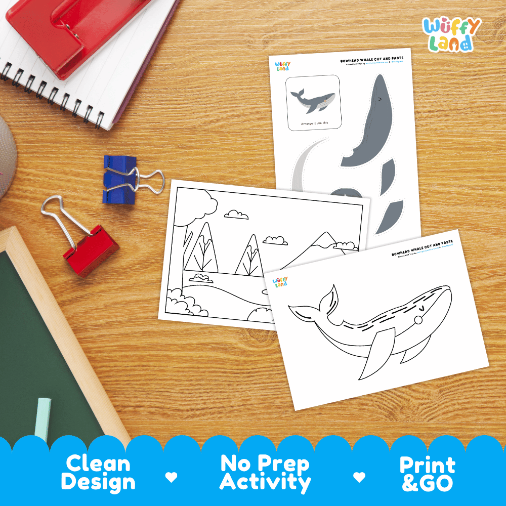Bowhead Whale Cut and Paste Craft and Coloring Activity Worksheets