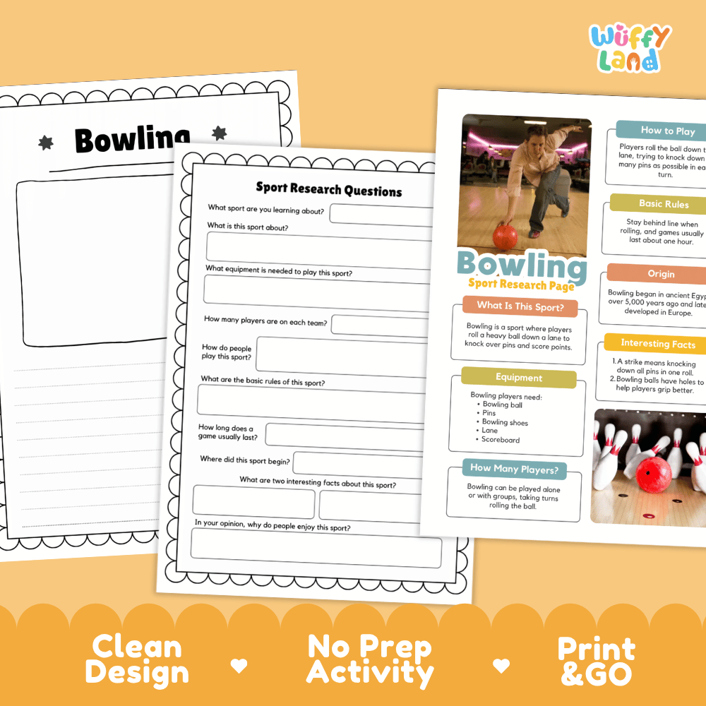 Bowling Sport Research Project Worksheets and Fact Sheet