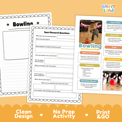Bowling Sport Research Project Worksheets and Fact Sheet