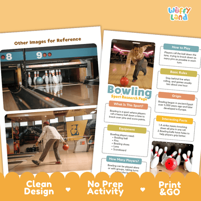 Bowling Sport Research Project Worksheets and Fact Sheet