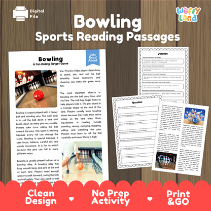 Bowling Sports Reading Passages and Comprehension Questions Worksheets