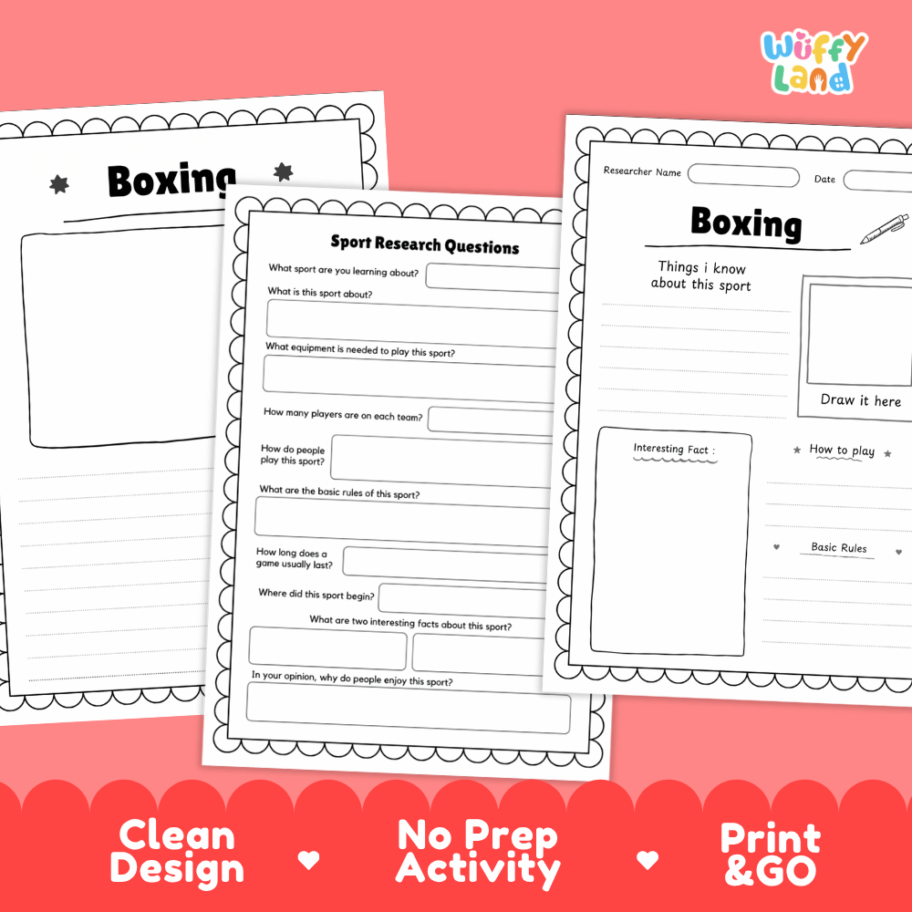 Boxing Sport Research Project Worksheets and Fact Sheet