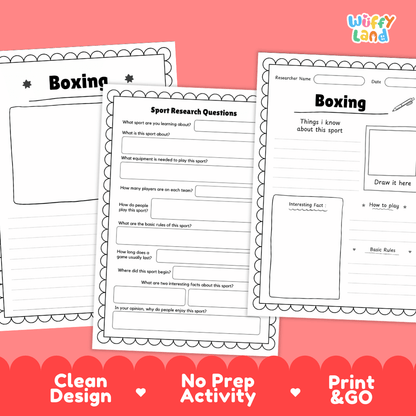 Boxing Sport Research Project Worksheets and Fact Sheet