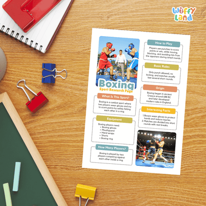 Boxing Sport Research Project Worksheets and Fact Sheet