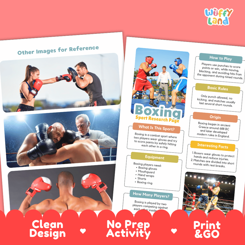 Boxing Sport Research Project Worksheets and Fact Sheet