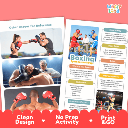 Boxing Sport Research Project Worksheets and Fact Sheet