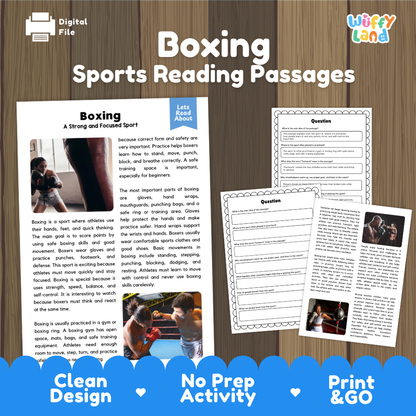 Boxing Sports Reading Passages and Comprehension Questions Worksheets