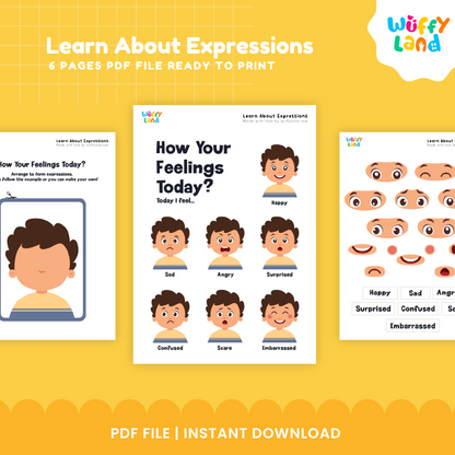 Printable character portrait cards showing boy and girl faces designed for matching interchangeable emotion cutouts 👧👦