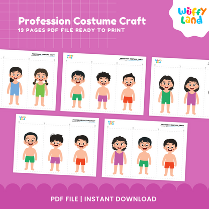 Printable boy and girl paper doll bases shown with a construction worker safety vest, helmet, and shoes for dress-up play 👷‍♂️🦺