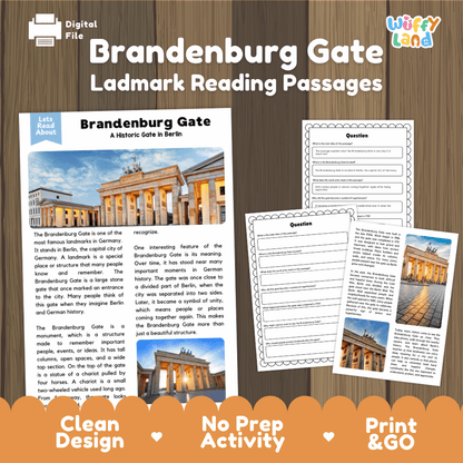 Brandenburg Gate Landmark Reading Passages and Comprehension Worksheets