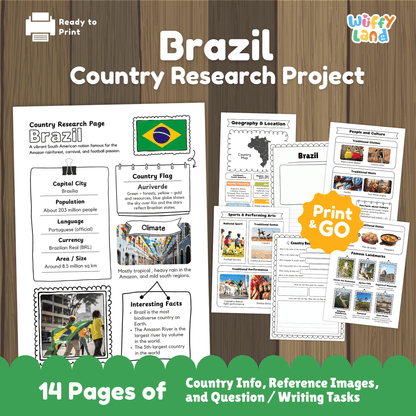 BRAZIL Country Research Project | Printable Geography Worksheets Social Studies