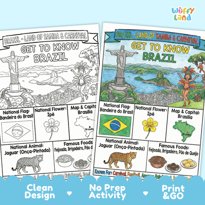 Brazil Geography Coloring Poster and Fact Sheet Printables