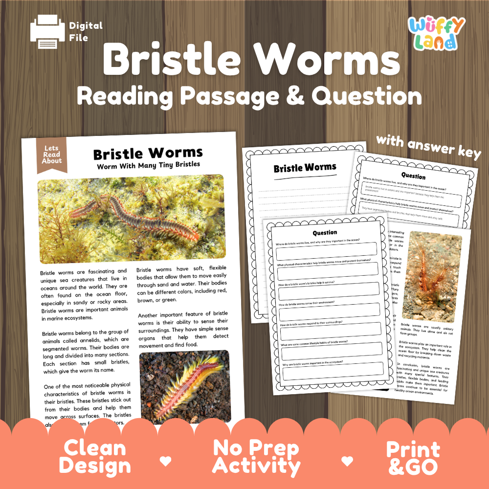 Bristle Worms Reading Passage and Comprehension Questions Worksheets