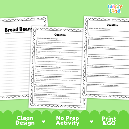 Broad Beans Reading Passage and Comprehension Questions Worksheets with Answer Key