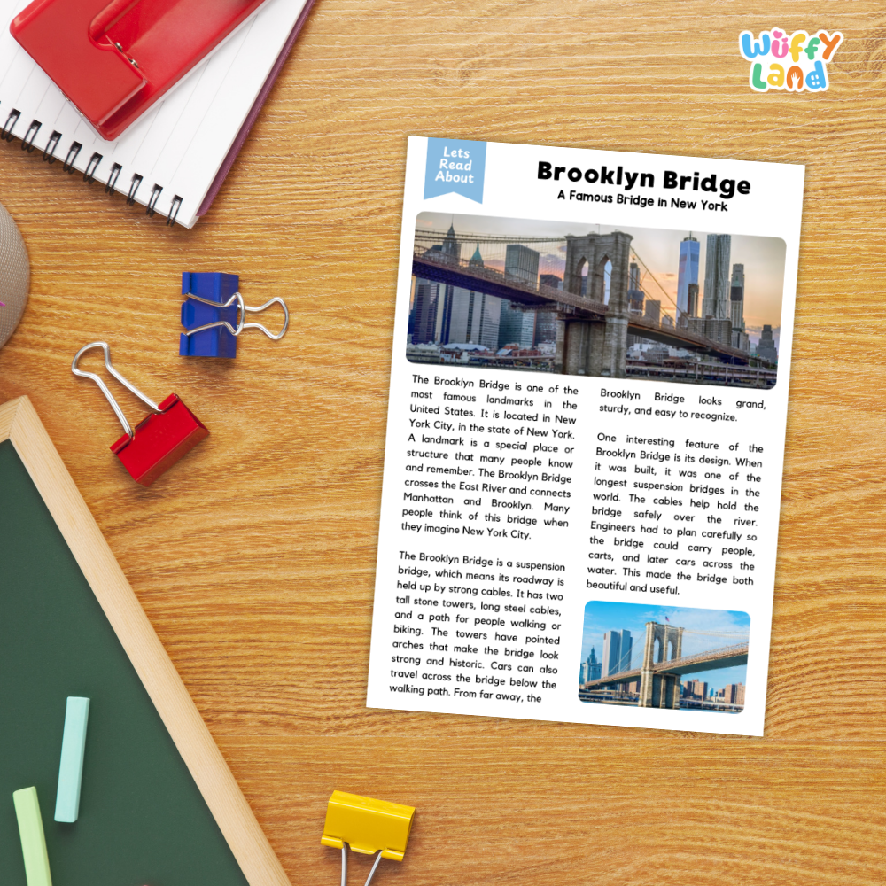 Brooklyn Bridge Landmark Reading Passages and Comprehension Questions Worksheets