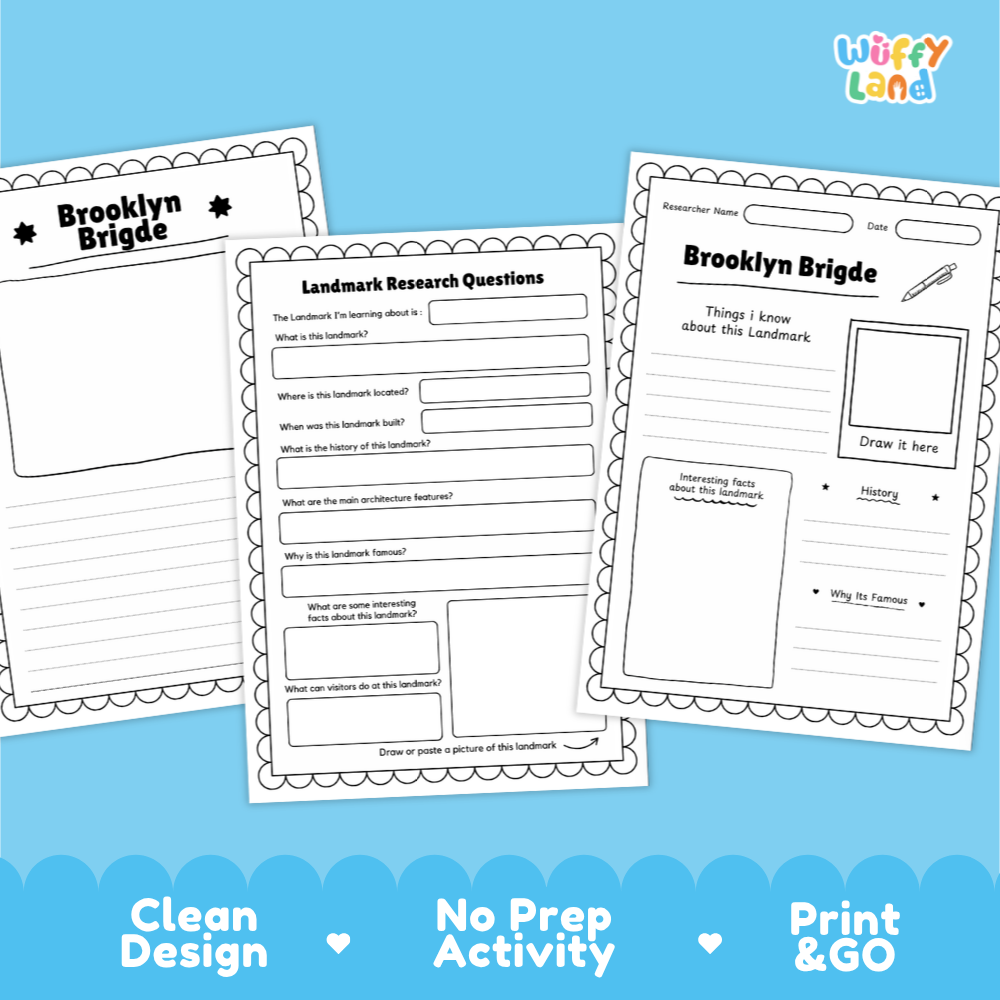 Brooklyn Bridge Landmark Research Project Worksheets and Fact Page Activity