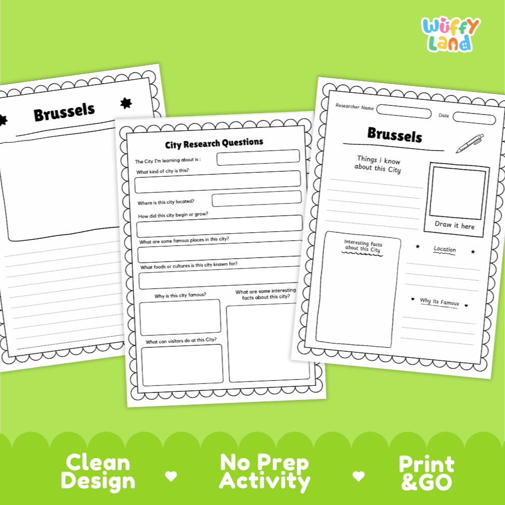 Brussels City Research Page Worksheets and Fact Sheet Activity