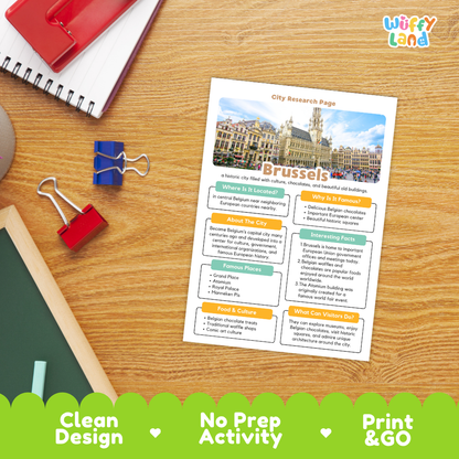 Brussels City Research Page Worksheets and Fact Sheet Activity