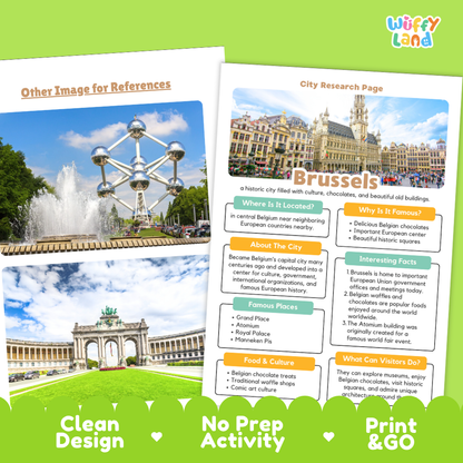 Brussels City Research Page Worksheets and Fact Sheet Activity