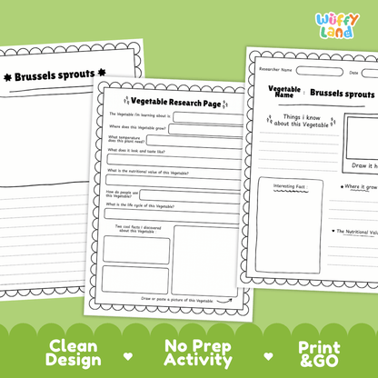 Brussels Sprouts Vegetable Research Page Worksheets